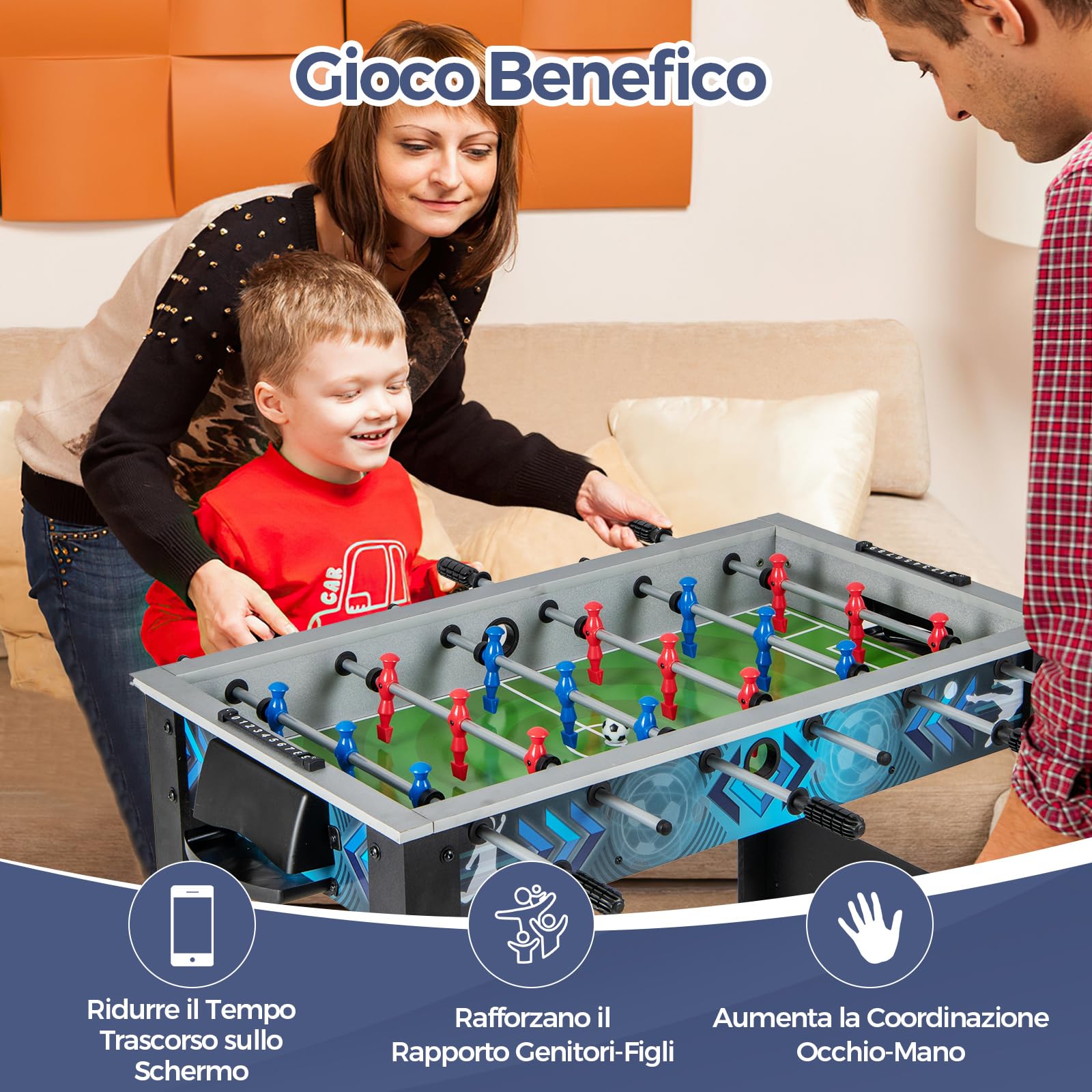 COSTWAY Calcio Balilla per Bambini e Adulti, Tavolo da Calcio con 2 Palloni, Manico Liscia, 18 Giocatori Realistici, Mini Calcetto con Versatile per Sala Giochi, Ufficio e Festa, 95 x 53,5 x 76,5 cm