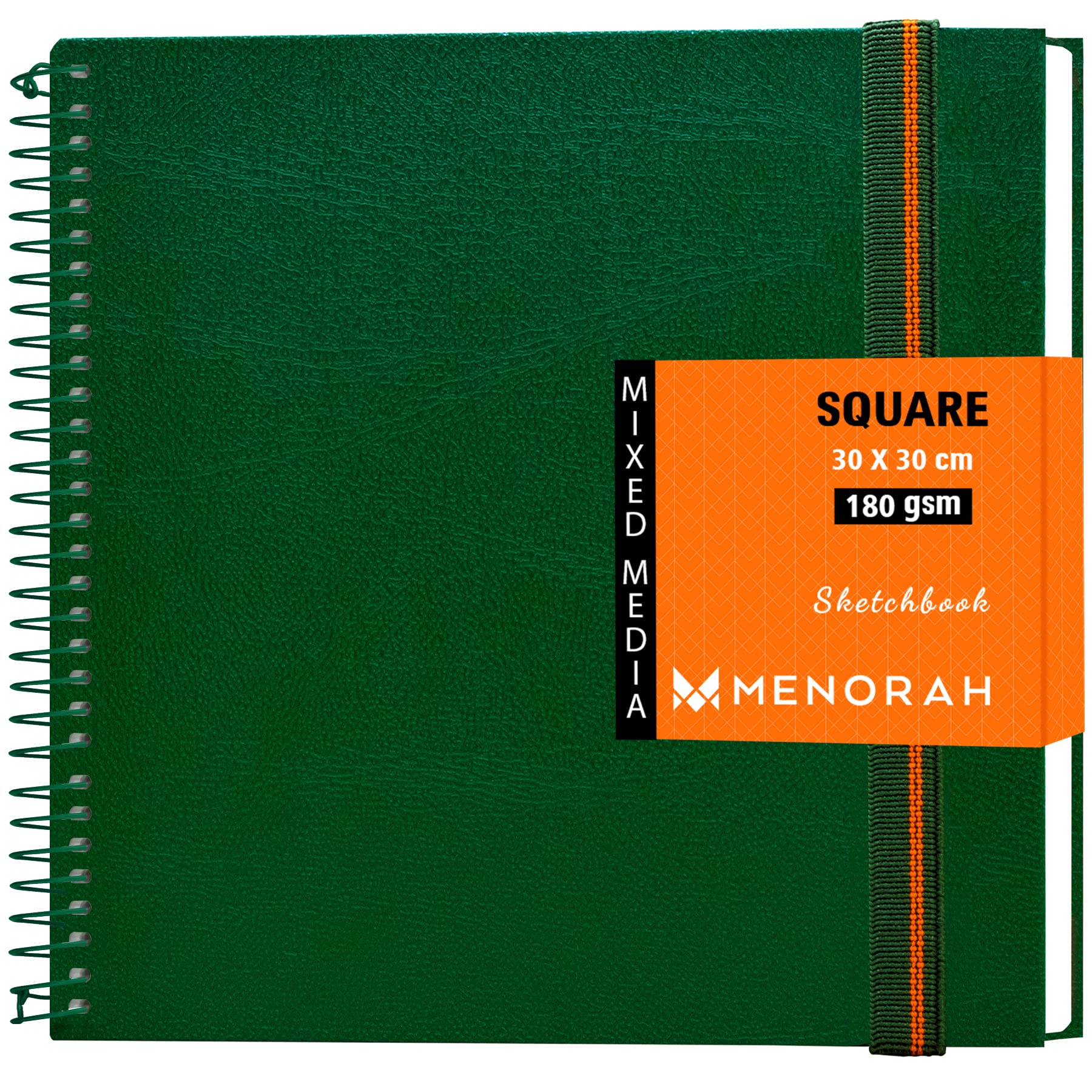 MENORAH - SQUARE Spiral Sketch Book for Artist - 180 GSM - 100 Pages/50 Sheets -Square Sketchbook for Drawing,Painting, Watercolor, Acrylics, Gouache -Metal Spiral Bound -(30.0 x 30.0 cm) -Green