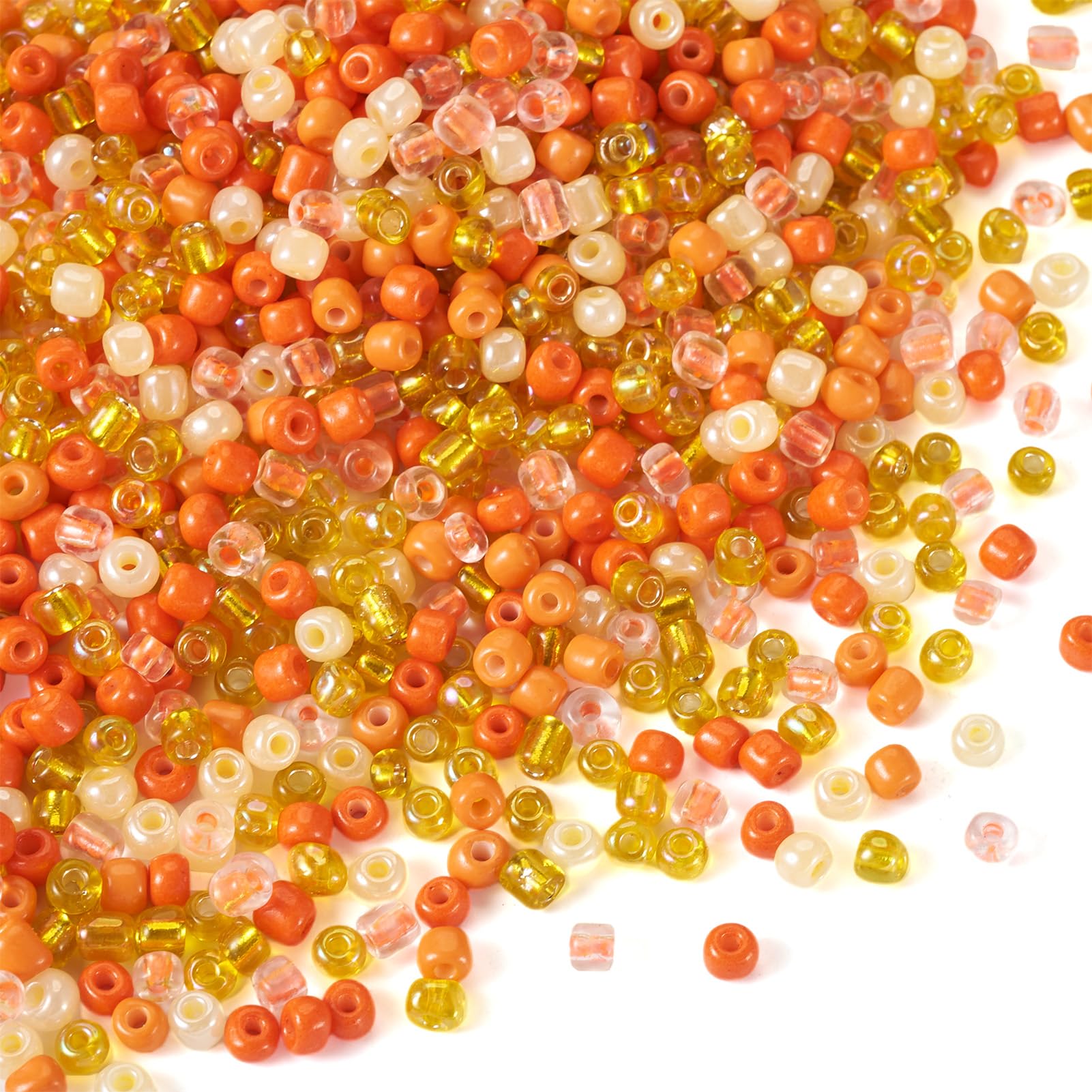 Boutigem 100g Orange & Yellow Glass Seed Beads 4mm Round Tiny Pony Beads Bulk for Necklace Bracelet Jewelry Making