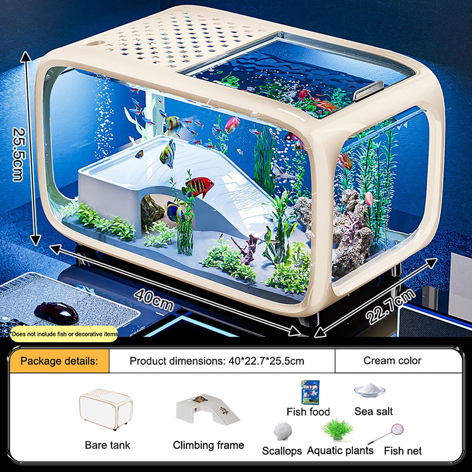 Pecera Pequeña, Tanque De Peces De Acuario, Diseño Transparente, Fácil Limpieza, Resistente, Pecera Betta, Ideal para Decoración del Hogar(White)