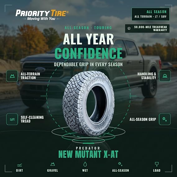 Predator New Mutant X-AT All Terrain LT295/60R20 126/123S E Light Truck Tire | Light Truck All Terrain All Season Traction 126/123S Rated E (10 Ply) Radial Construction Black Sidewall Tire