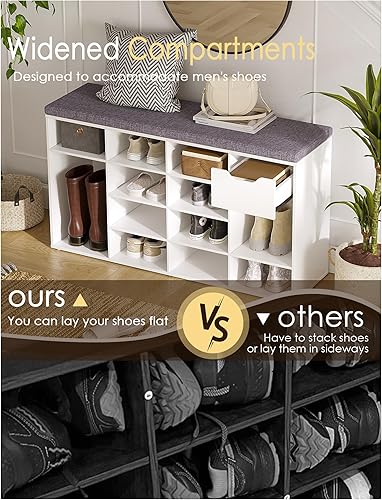 Miniatura 128 de DINZI LVJ Banco de zapatos, banco de almacenamiento de entrada con cajón y 8 cubículos, estantes ajustables, organizador de zapatos para sala de