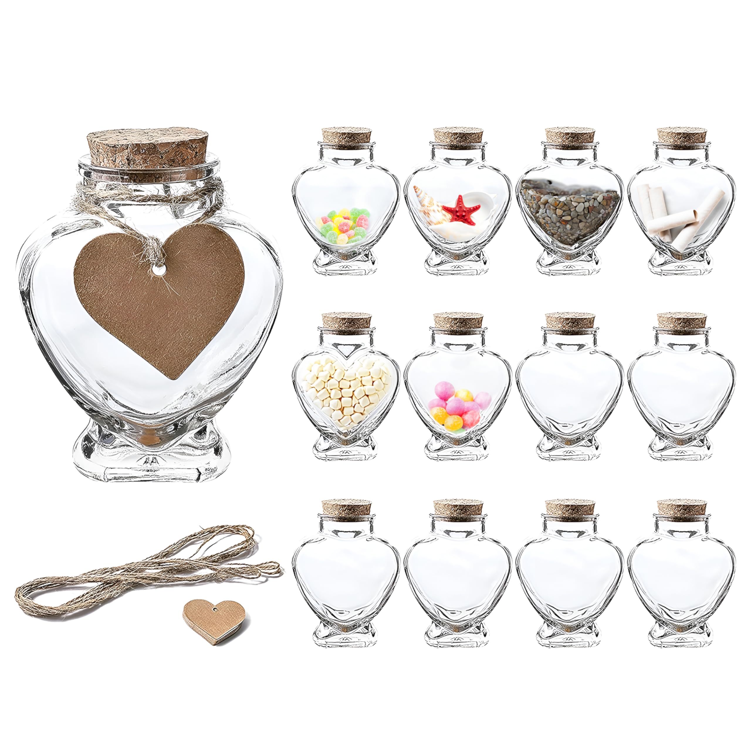 Bocaux en verre en forme de cœur pour une décoration de mariage poétique