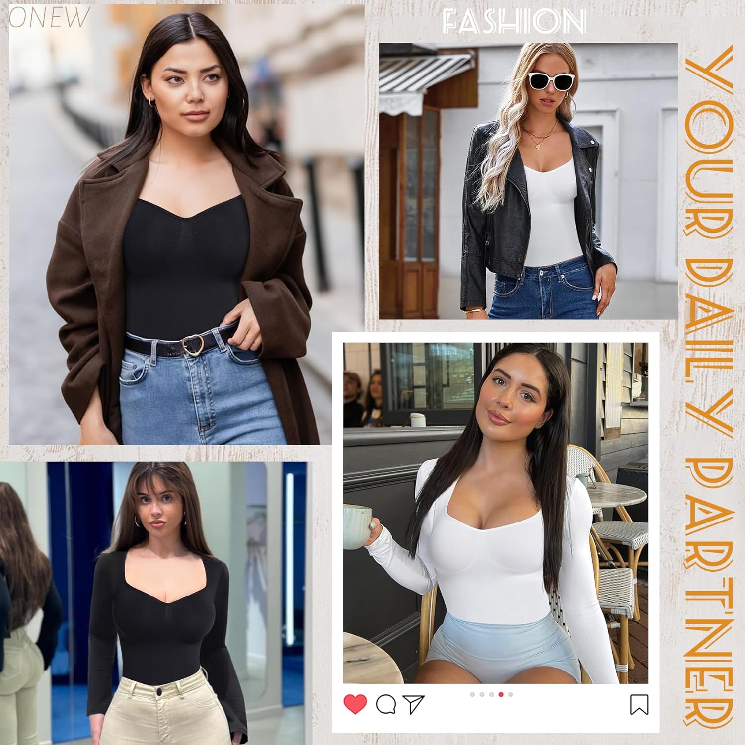 ONEW Shapewear Tummy Control Long Sleeve Shirts For Women Seamless V Neck Compression Shirt Slimming Body Shaper - Image 5