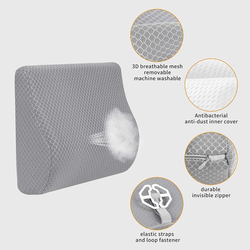 Livtribe Memóriahabos Deréktámasz Párna - Ergonomikus Háttámasz Autóüléshez, Irodai Székhez, Kerekesszékhez, Légáteresztő Huzattal, Szürke