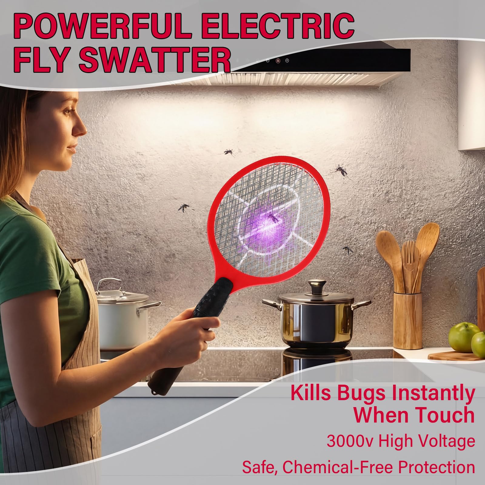 Confezione da 12 scacciamosche elettriche, racchette per insetti per interni ed esterni, racchette per zanzare, racchette da tennis, con rete protettiva, funzionamento a batteria AA, non
