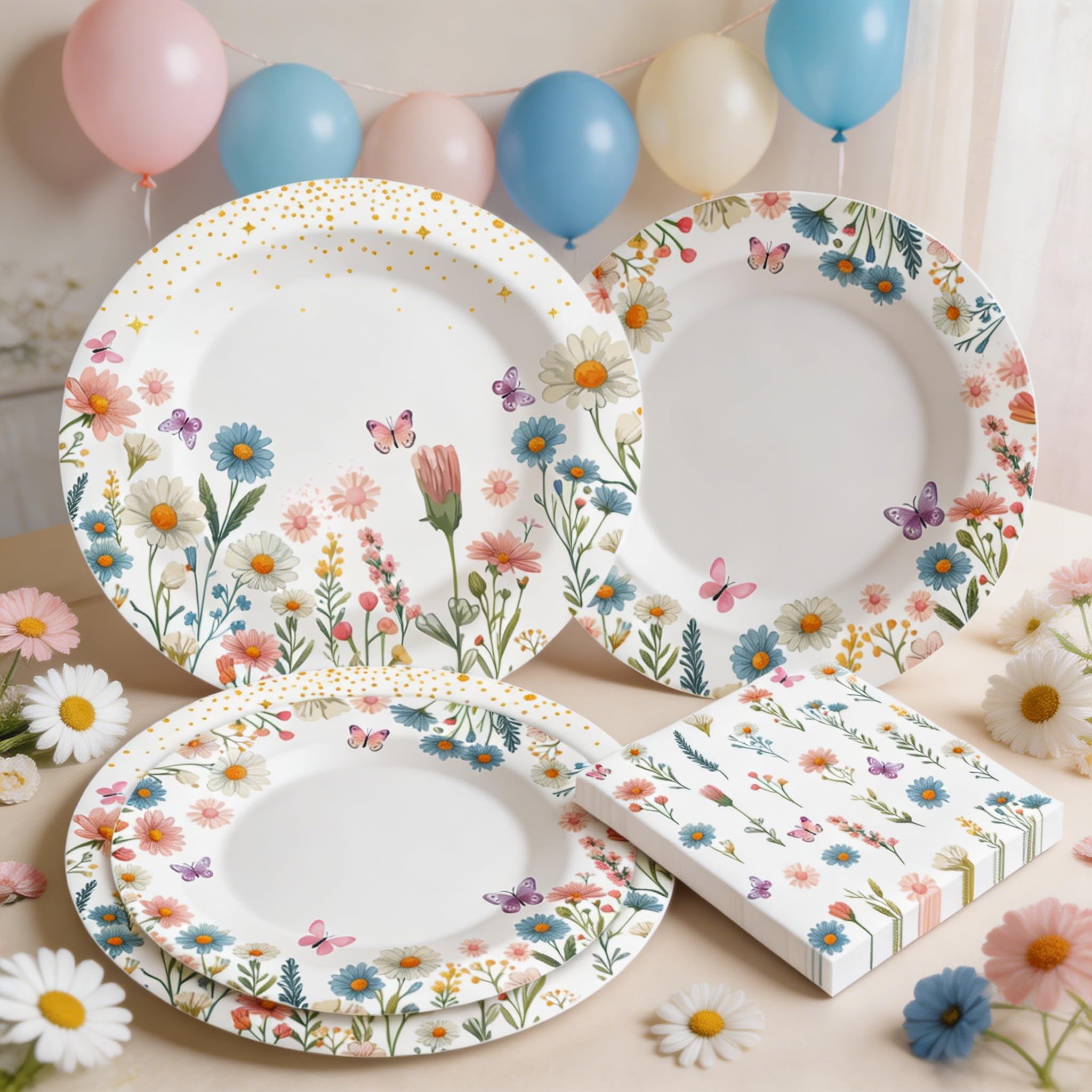 40PCS Wildflower Party Supplies Floral Paper Plates and Napkins Tea Party Decortation Floral Baby Shower Birthday Wedding Bridal Shower Party Favors