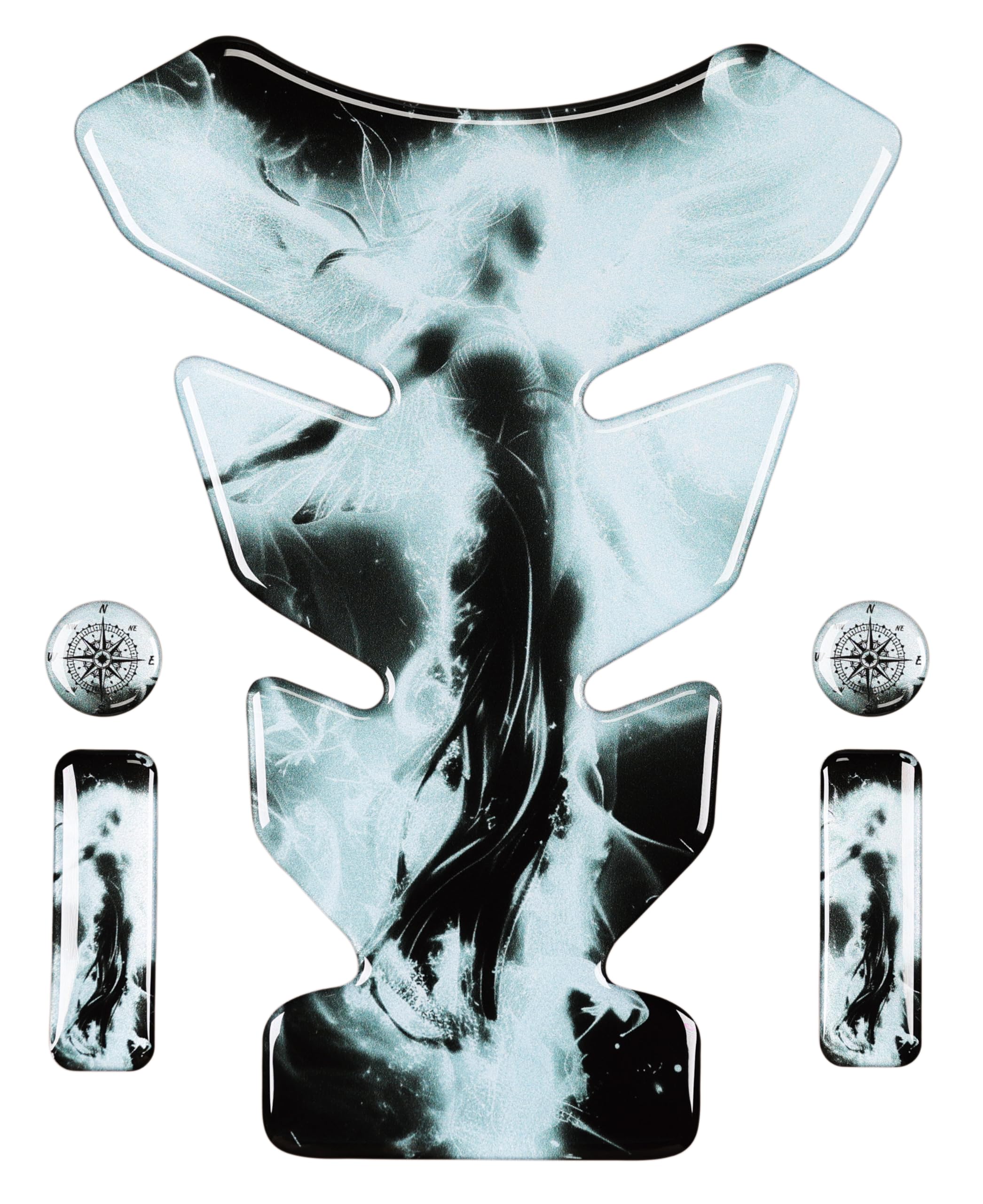 Tank Pad Protector,Universal Sport Bike Gas Tank Guard, Scratch-Resistant Decal for Motorcycle (Fire Angel in Grey)