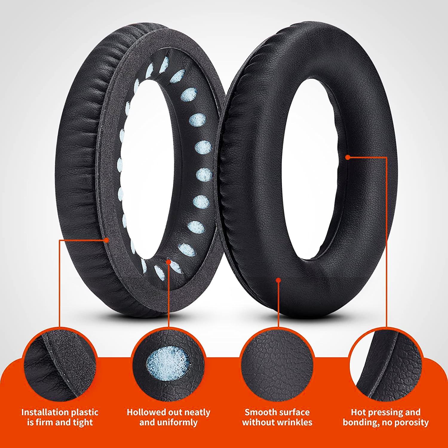 Bose Coussinets d'oreille Rechange pour Casque QuietComfort QC35/QC35 II, Mousse viscoélastique et Cuir protéique, Noir, 1 Paire