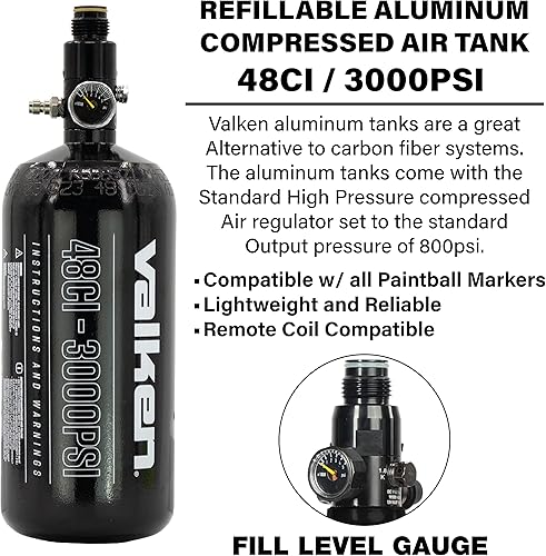 Miniatura 2 de Valken 483000 - Tanque de paintball HPA de aire comprimido de aluminio con regulador - Airsoft - Fresh Hydro Date - Se envía vacío