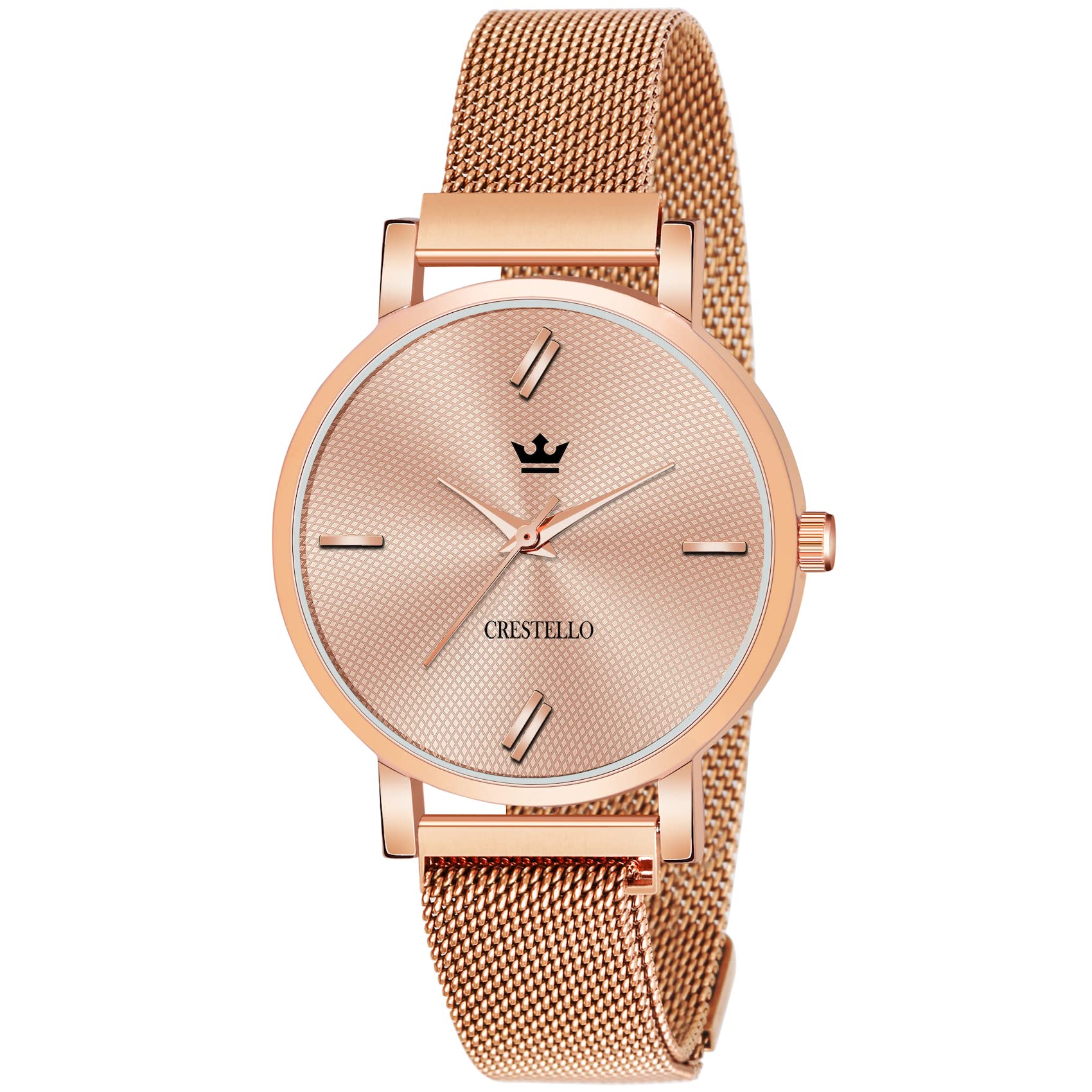 Rose Gold Plated Metal Mesh Chain Analog Wrist Watch for Women (Black/Blue/Green/Copper Dial) | CR-RG131-image-46