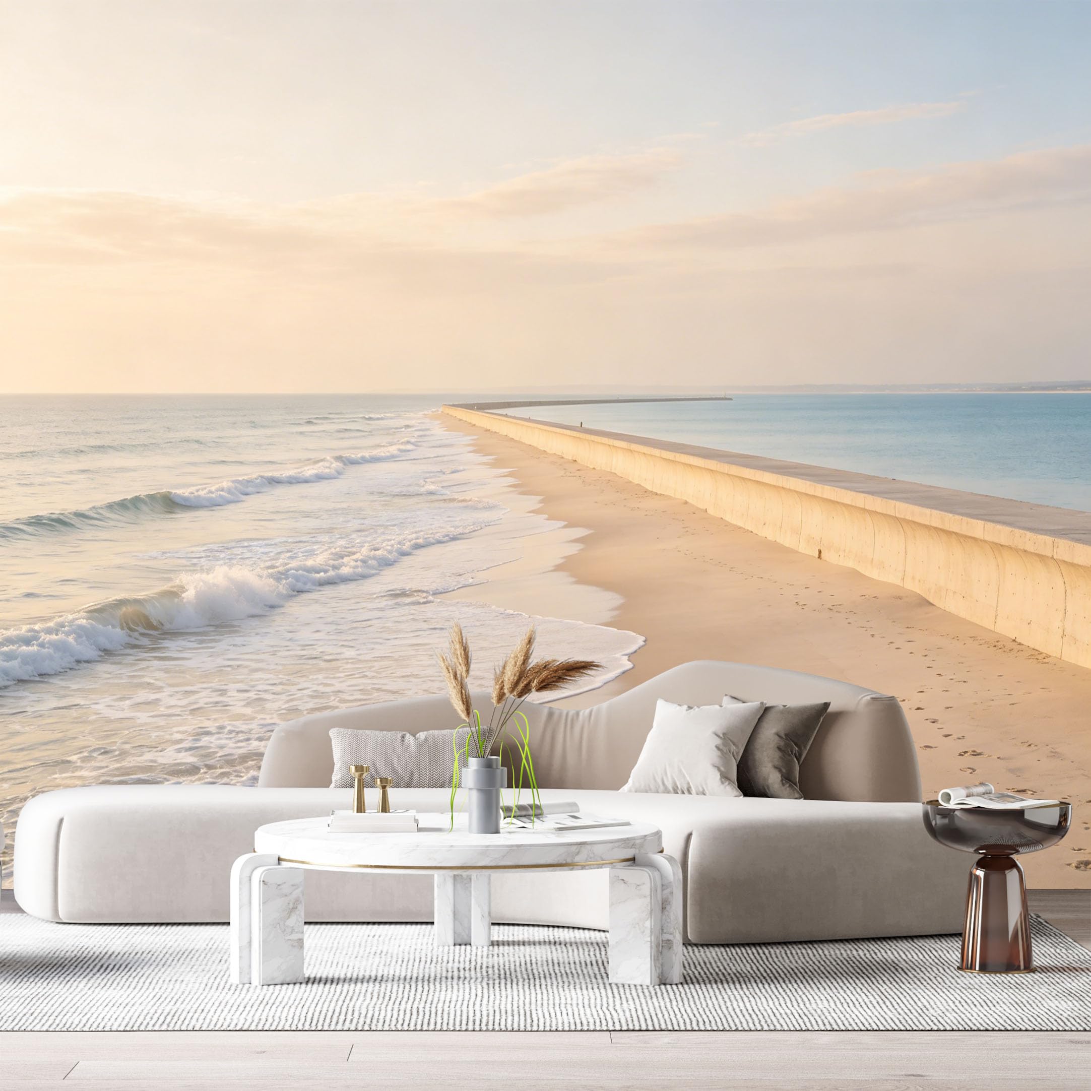 Custom Size Wall Murals Coastal Ocean Beach Waves Sunset Shoreline SelfAdhesive Wall Fabric Removable Large Wallpaper for Photo Living Room