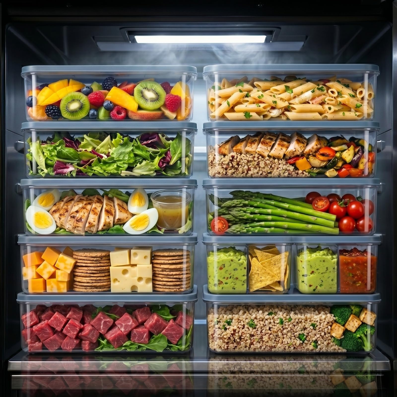 HomeWiz Fridge Storage Containers 1200ml x10 | Air Tight Storage Container Set | Fridge Organiser Storage Boxes |Food Grade BPA-Free Plastic Containers|Stackable, Transparent, for Fruits & Vegetables