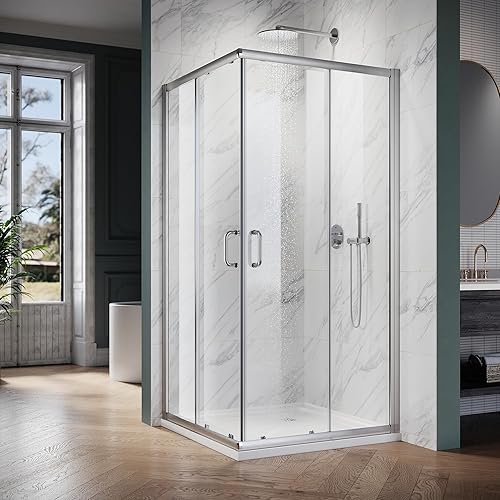 ELEGANT Cabina de ducha esquinera para baño de 36 pulgadas de profundidad x 36 pulgadas de ancho x 72 pulgadas de alto, puerta de ducha corredera