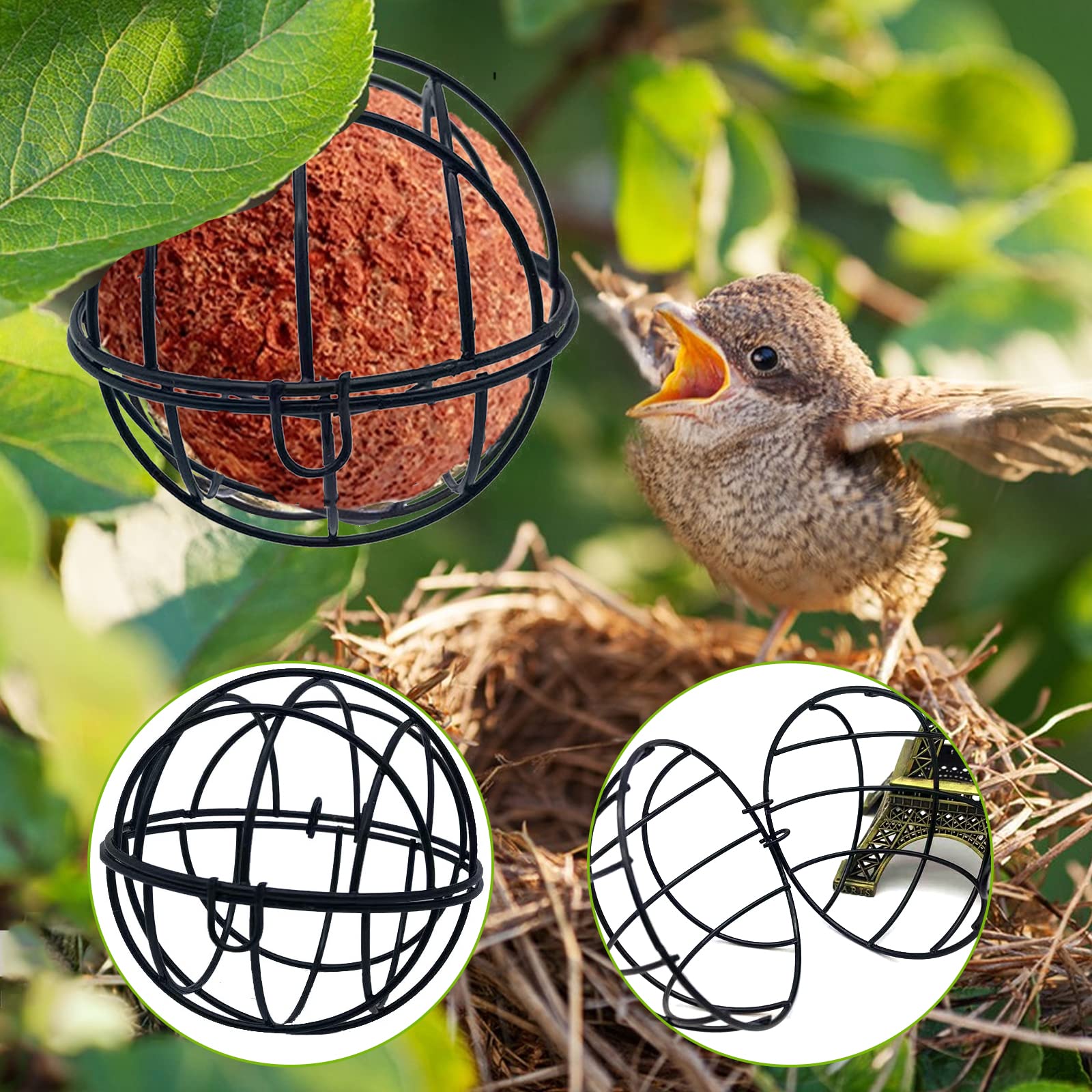 6 Mangeoires à Boules De Graisse Pour Oiseaux - En Métal Noir, Diamètre 7 Cm, Chaîne 24 Cm - Pour Jardin, Balcon, Attirer Mésanges Et Rouge-gorges