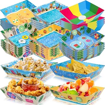 WorldBazaar 30 Pcs Disposable Paper Plates Tropical Hawaiian Style Serving Trays Summer Pool Beach Party Decorations for Food & Snacks