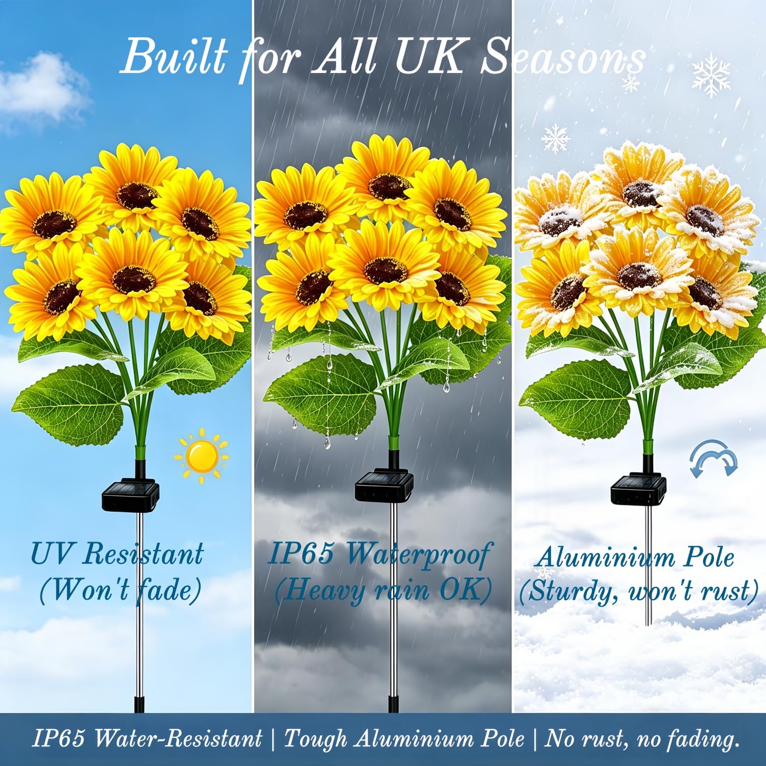Luces solares para decoración de jardín al aire libre, paquete de 2 con 12 luces de girasol, luces solares de flores impermeables, regalos de cumpleaños para mamá, mujeres, abuela, estacas decorativas