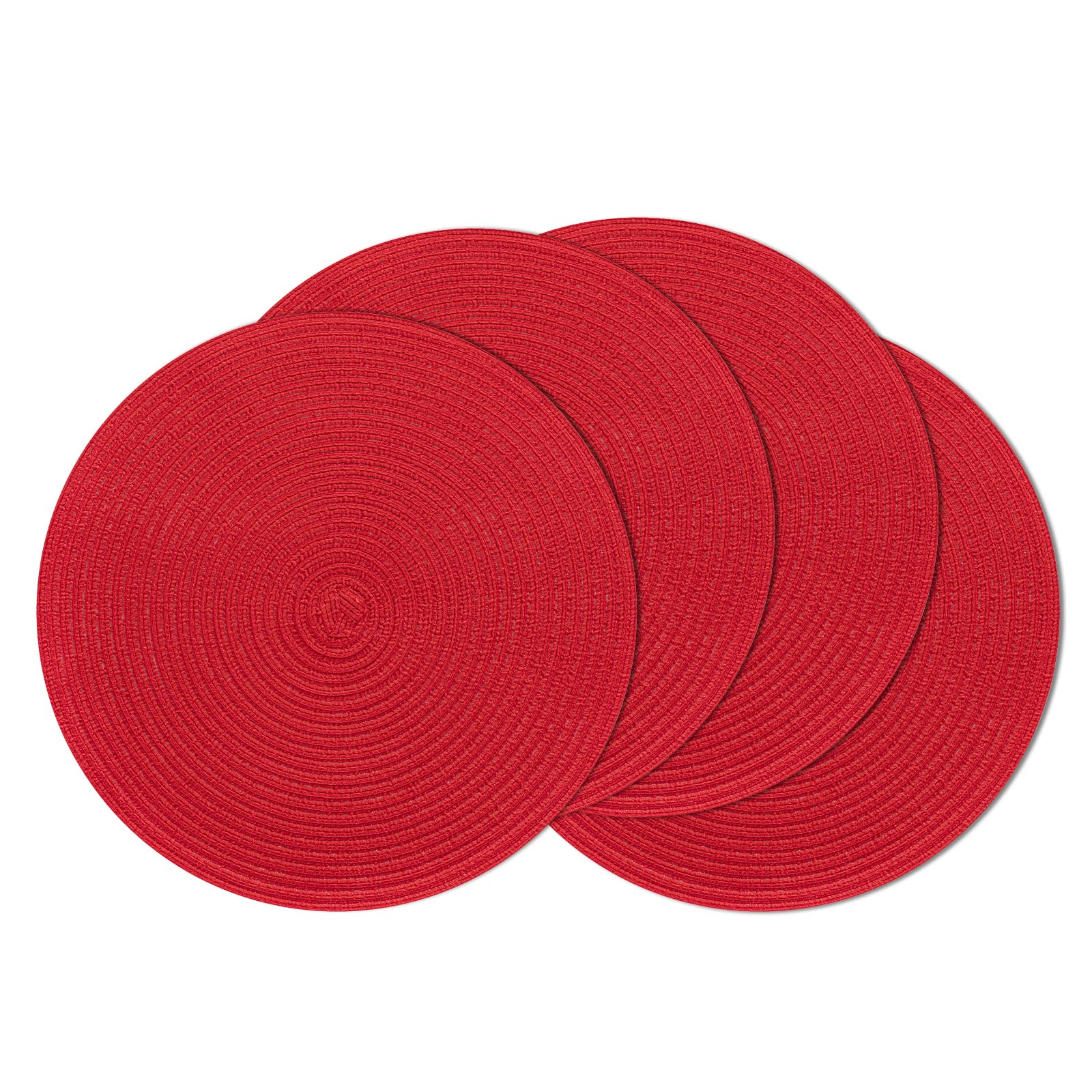 SHACOS Red Round Braided Placemats Set of 4 Washable Fabric Place Mats