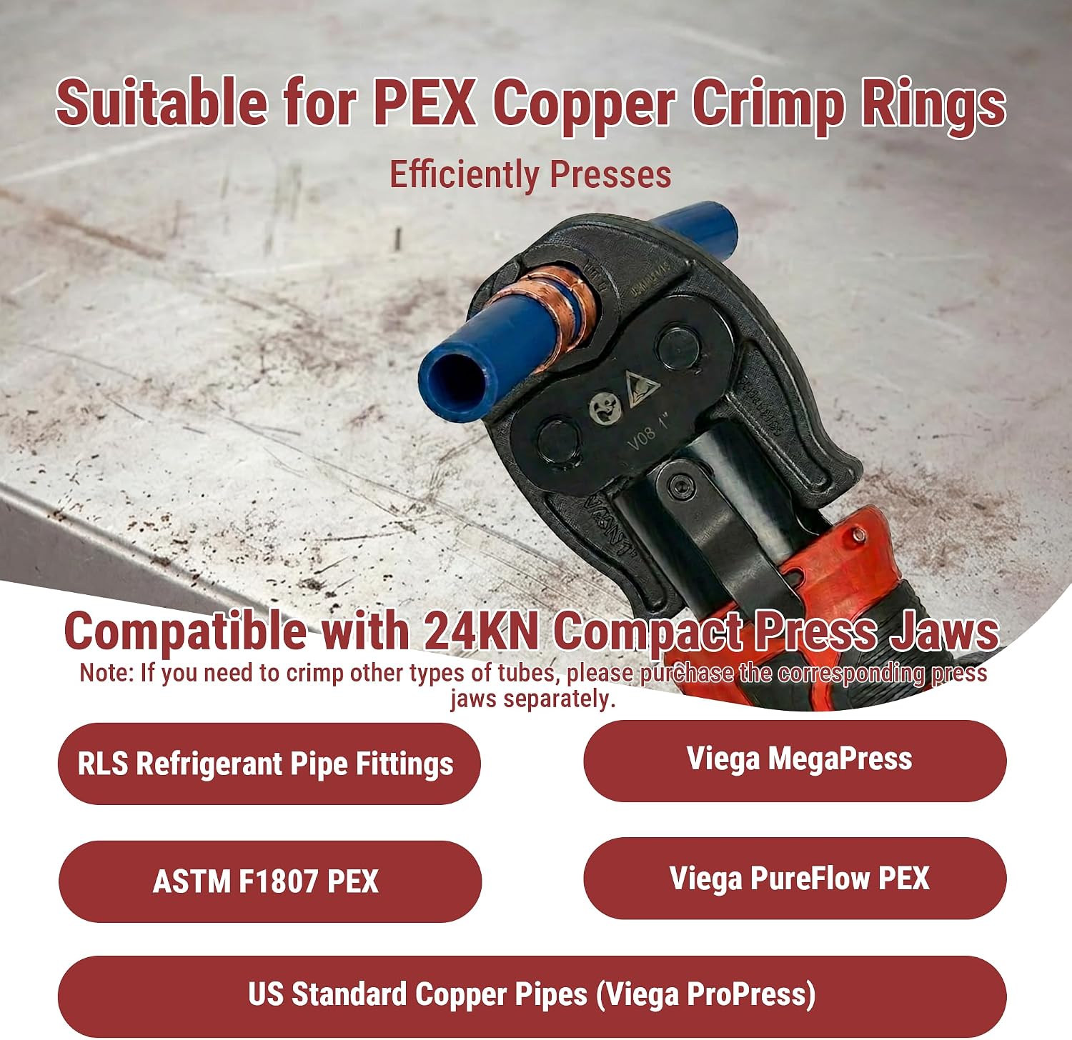 ASTM F1807 Mini Press Tool Kit, 18V Electric Pipe Crimping Tool for 1/2", 3/4", 1" PEX Pipe Copper Rings, PEX Press Tool Kit with Brushless Motor, 2pcs Battery, Fast Charger&Carrying Case