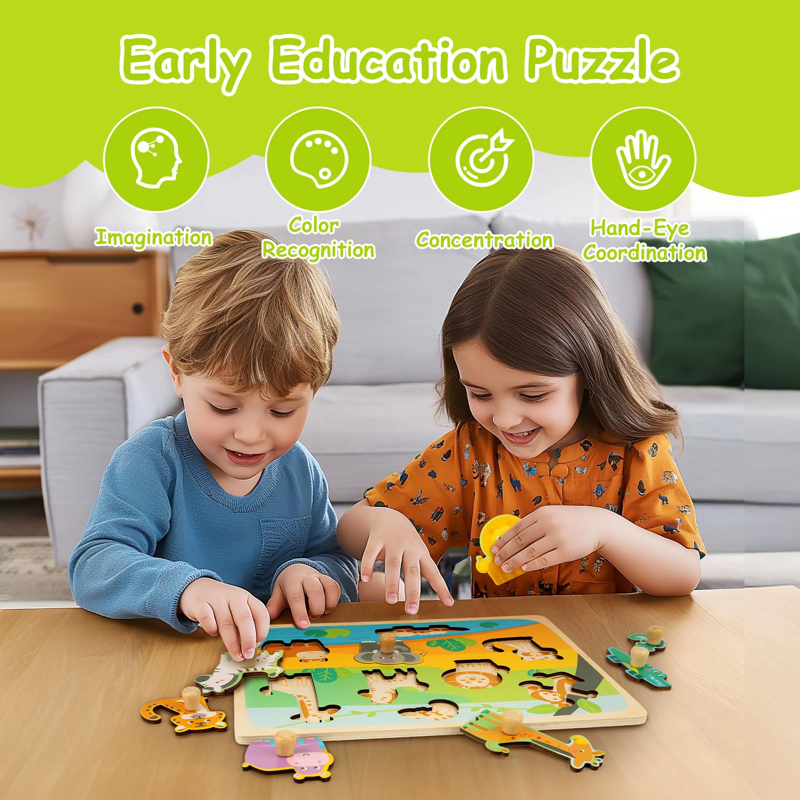 Puzzle Legno Bambini 1 2 Anno, Animale Puzzle di Animali con Maniglie, Montessori Giochi Bambino Educativi, Legno Giocattoli Bambini, Puzzle in Legno Bambina 2 3 4 Anni