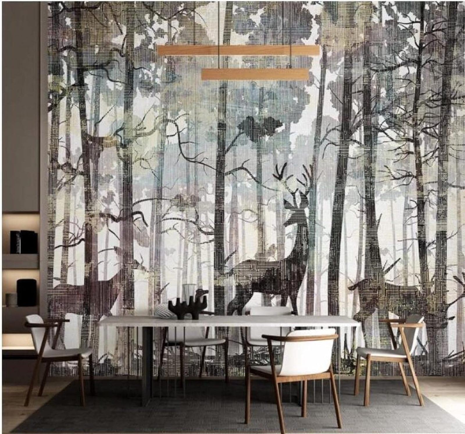 Xlming 150Cm×105Cm(B×H) Vintage Hand Painted Forest Reindeer Landscape 3D Wallpaper Luxury Home Dining Decor Paste Sofa Living Room The Wall For Bedroom Mural-150Cm×105Cm
