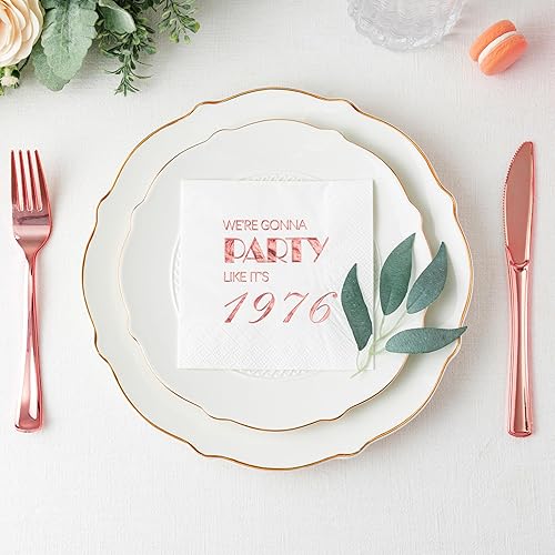 Miniatura 3 de Crisky Servilletas de cóctel de cumpleaños número 50 para mujer, decoraciones de fiesta de cumpleaños 50 para pasteles, postres, mesa de berea,