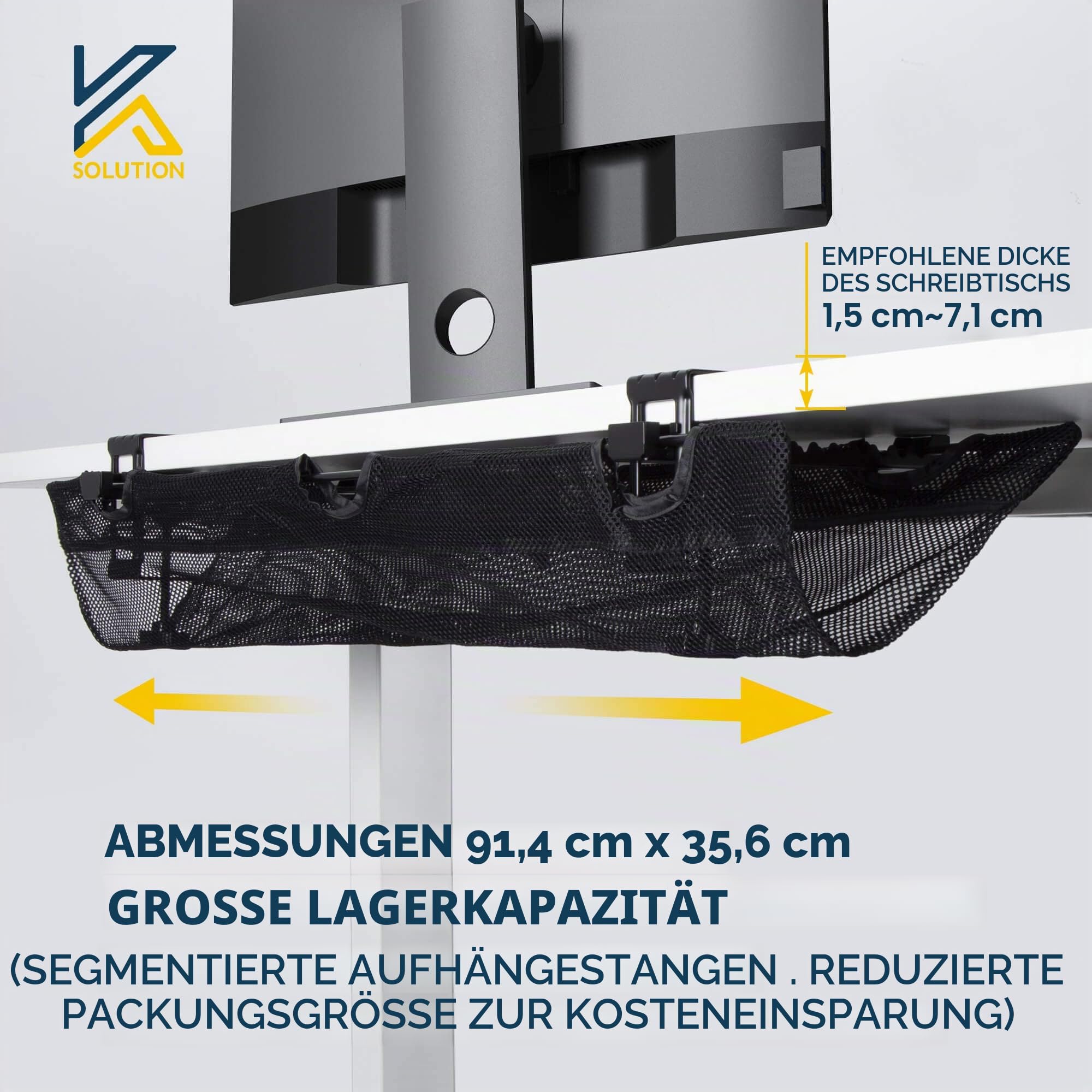Kabel-Management-Tablett unter dem Schreibtisch, 91,4 cm, kein Bohren, Kabel-Organizer für Steckdosenleiste, sicheres Drahtnetz für Schreibtische, Büro und Zuhause (schwarz)
