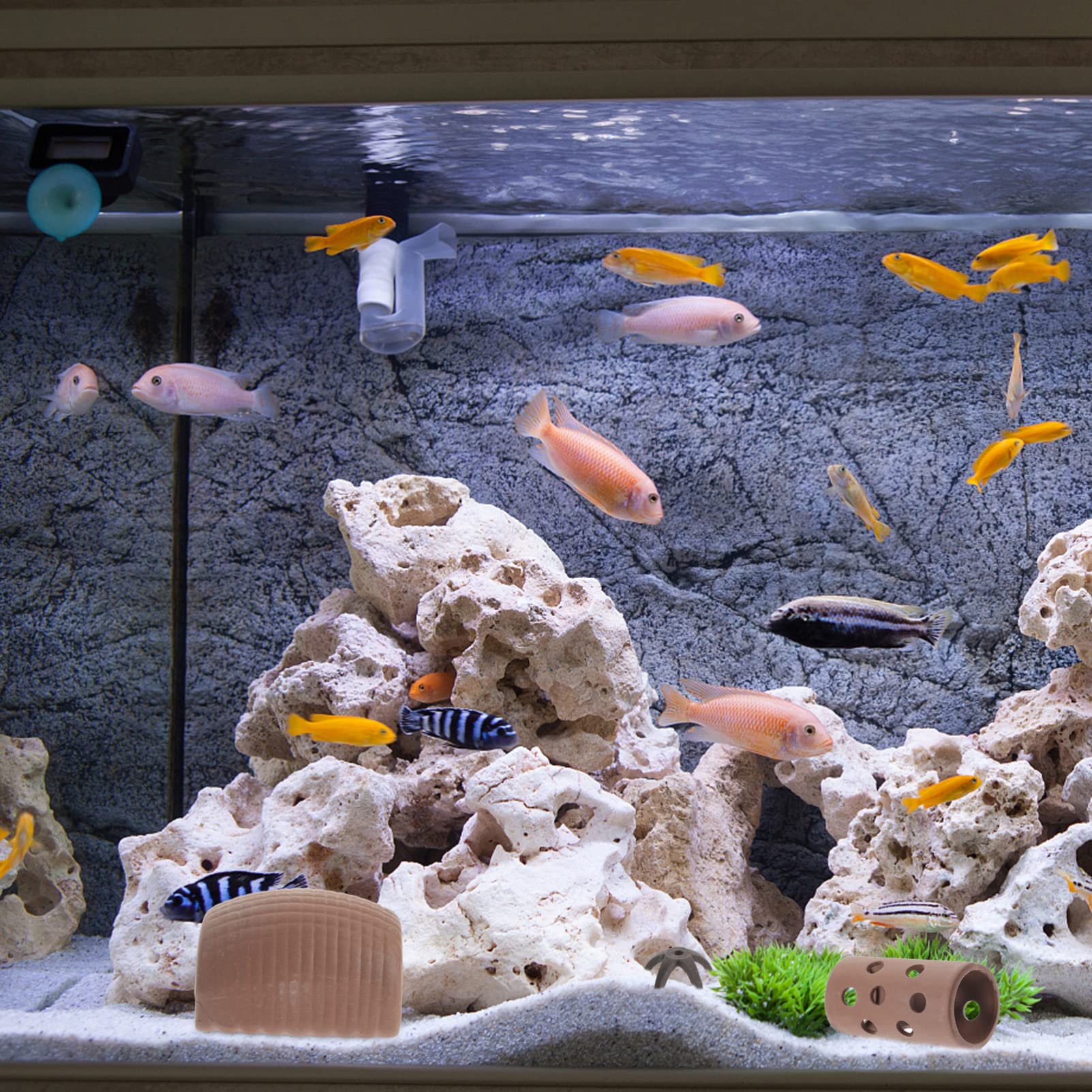 POPETPOP 2 Zestawy Ryby I Krewetki Kryjówka Dom Fish Tank Dekoracje Schronisko Dla Ryb Ozdoby Architektura Krajobrazu Wystrój Akwarium Jaskinie Do Akwarium Fish Tank Jaskinia Ryby 9 sztuk*2