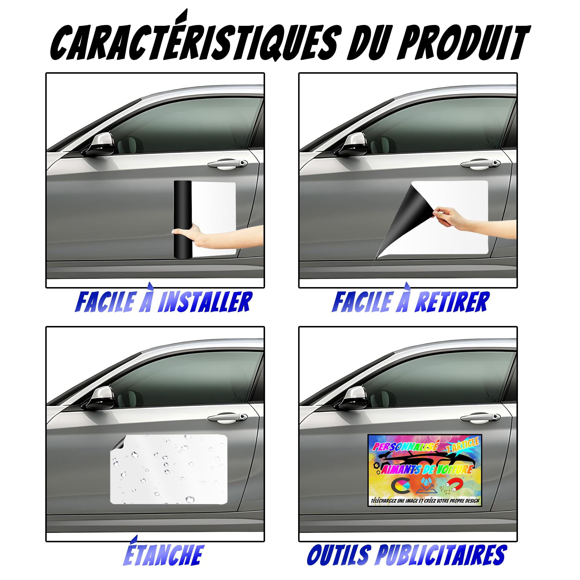 Autocollants magnétiques personnalisés, Panneau magnétique pour Voiture, avec Texte et Photo personnalisés, Alternative aux Autocollants de Voiture et à Ventouse.