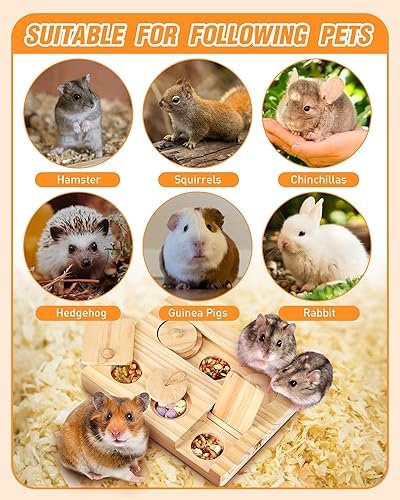 Miniatura 5 de Guinea Pig Foraging Toys, 6 in 1 Hamsters Wooden Interactive Enrichment Toys, Treat Dispenser for Small Animal, for Rabbits, Bunny, Chinchillas