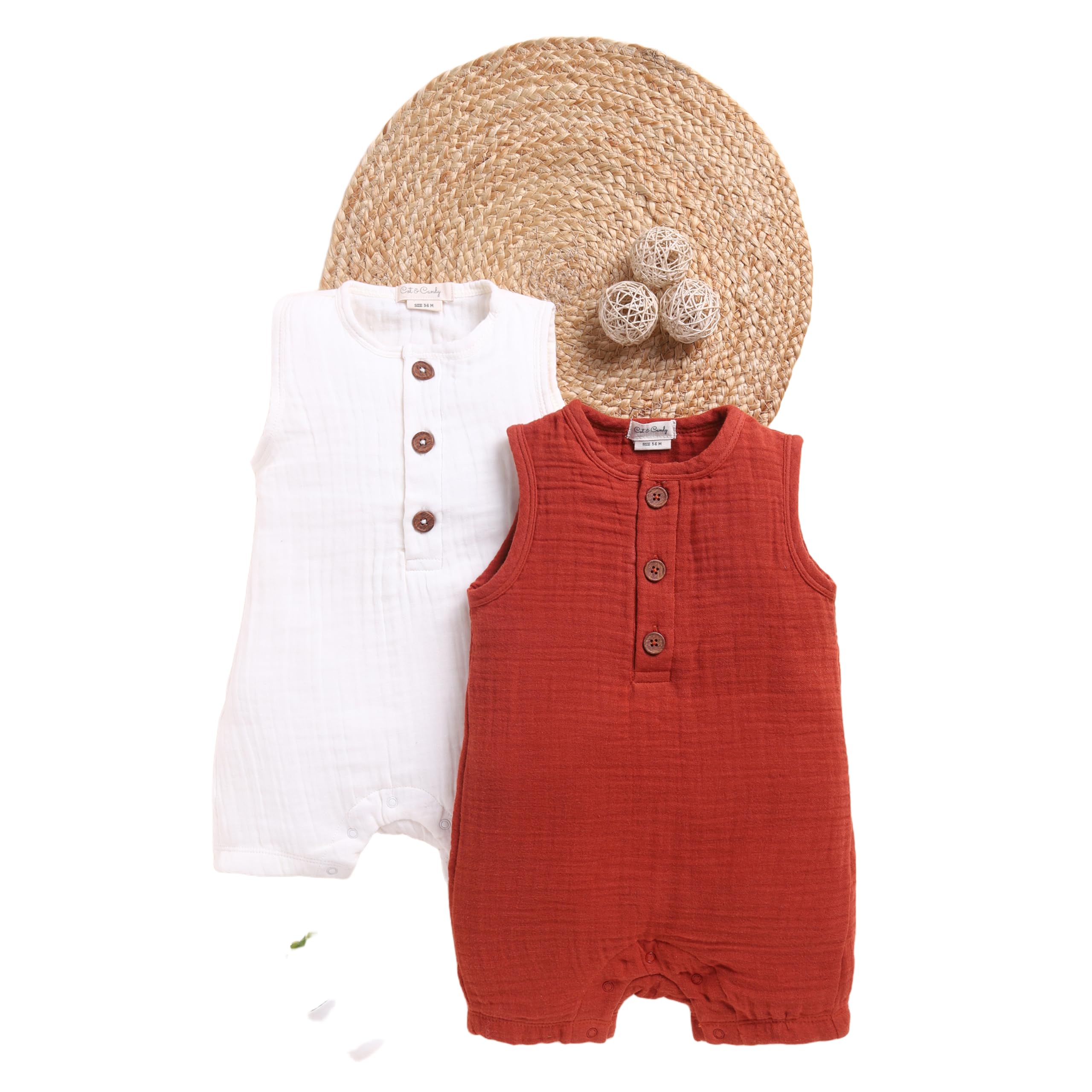 Cot & Candy Baby Organic Muslin Half Romper Pack Of 2-Milk + Picante-picture-34