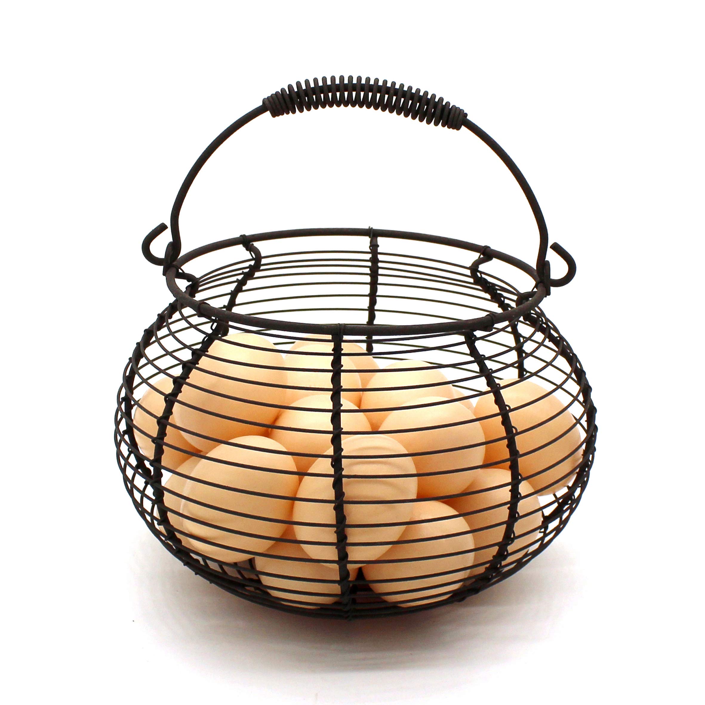 Cestini Portaoggetti In Filo Metallico CVHOMEDECO, Stile Country Vintage, Manico In Legno, Nero Opaco, Set Da 2 (grande E Piccolo)
