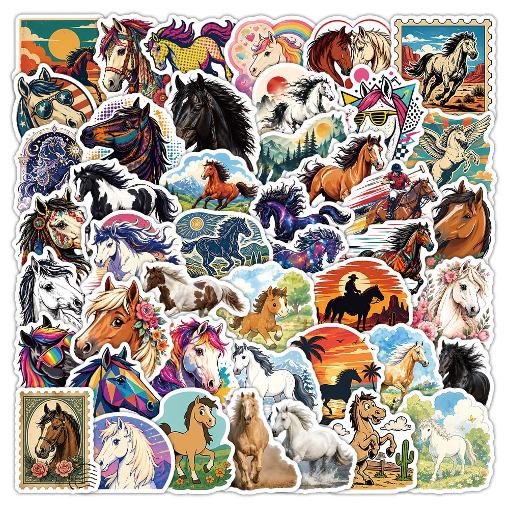 Pack of 50 Horse Vinyl Stickers Waterproof Self-Adhesive