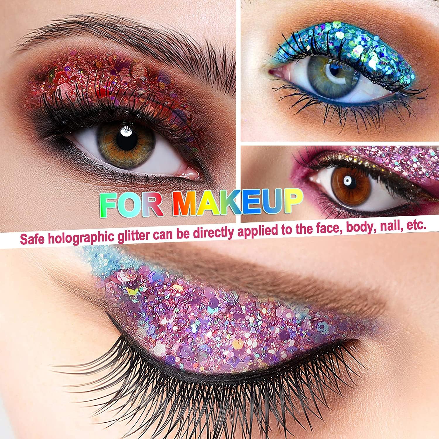 Holographic Chunky Glitter, JEMESI 100g Craft Glitter, Face Glitter, Cosmetic Grade Sequins Glitter for Body Eyes - Image 4