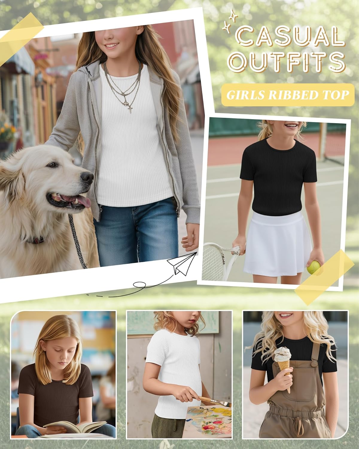 3 Pack Girls Short Sleeve Tops Ribbed Knit Crew Neck Shirts Basic Solid Tees Slim Fit Casual T-Shirt Size 5-14 - Image 2