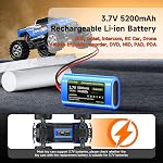 2 Pack 3.7V 18650 Lithium ion Rechargeable Battery, 5200mAh Lithium ion Battery Pack with JST XH2.54 2P Plug Connector for DIY Electronics, Solar Lighting, Drone, Bluetooth Speaker, Electronic Devices