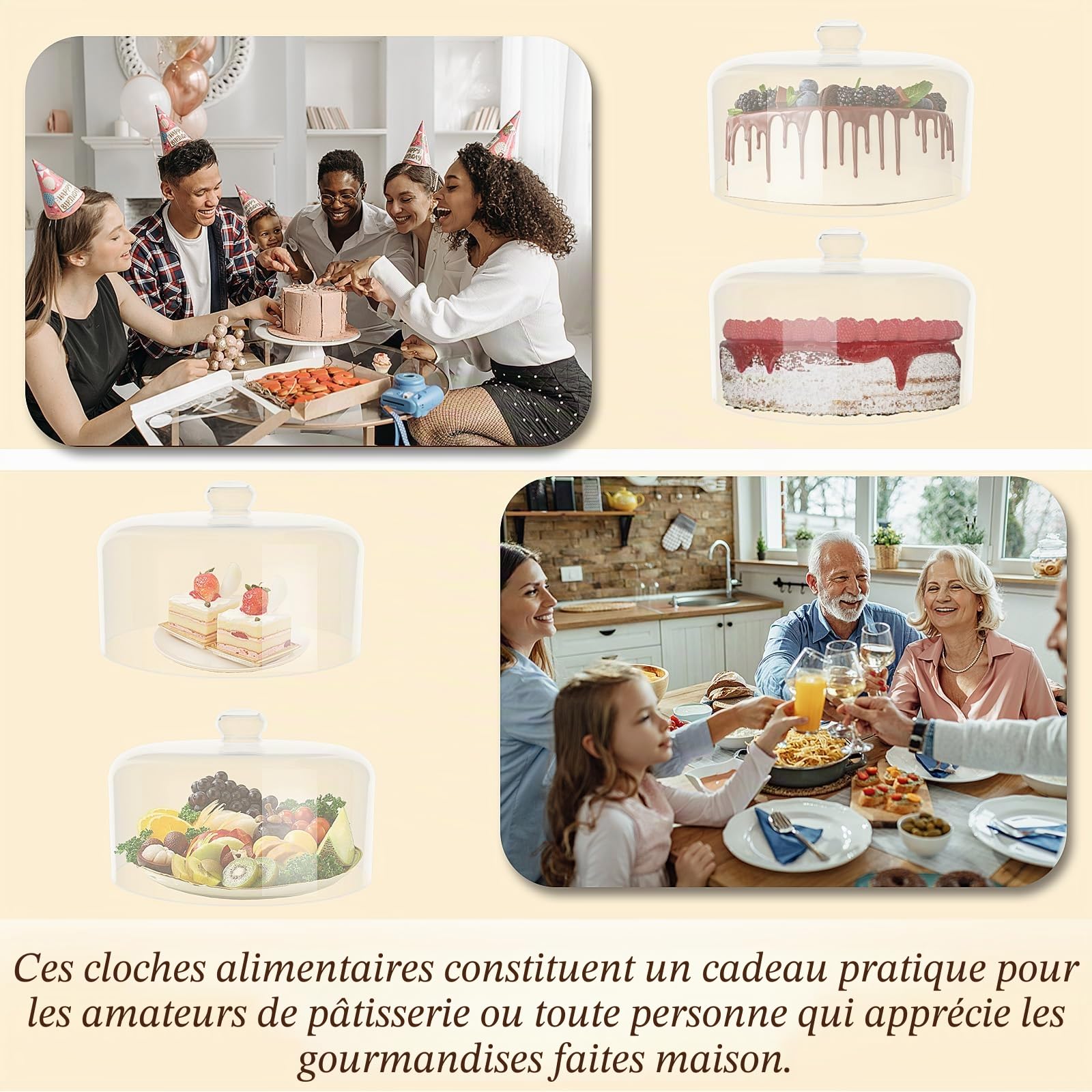 Cloche à gâteau en verre de 28 cm pour présentoir – Couvercle transparent pour présentation et protection, convient pour la cuisine