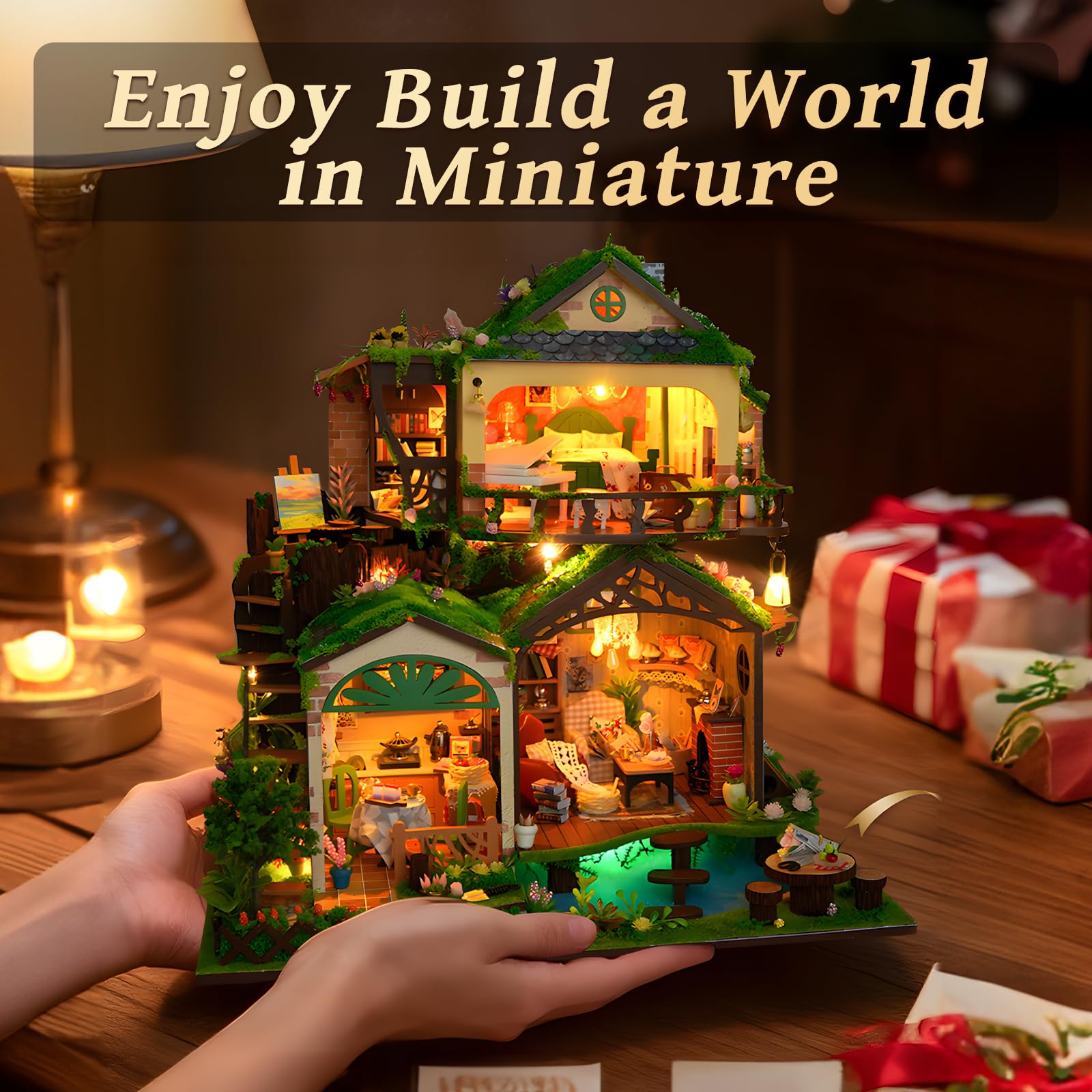 Miniaturowy zestaw domków dla dorosłych, bajkowy baldachim, diorama, budynek z meblami, kreatywny zestaw do dekoracji regału na książki, wyjątkowy prezent na urodziny, Dzień Matki