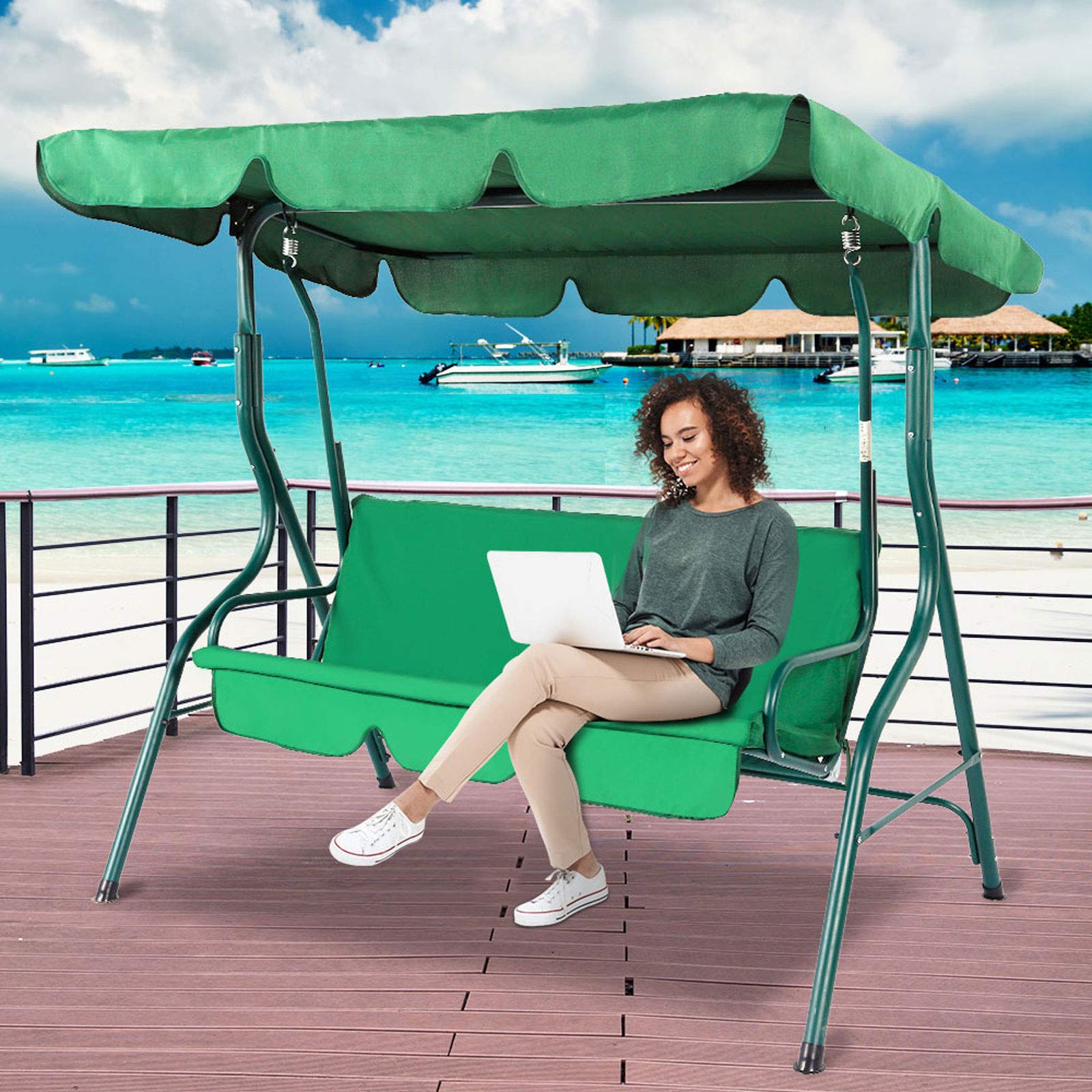 Garden Swing Chair 3 Seater Outdoor Patio Swing Chair w/Removable