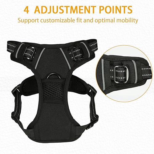 Miniatura 6 de Arnés para perro, chaleco acolchado suave ajustable para perro, arnés sin tirones para mascota con 2 clips para correa, chaleco Oxford reflectante