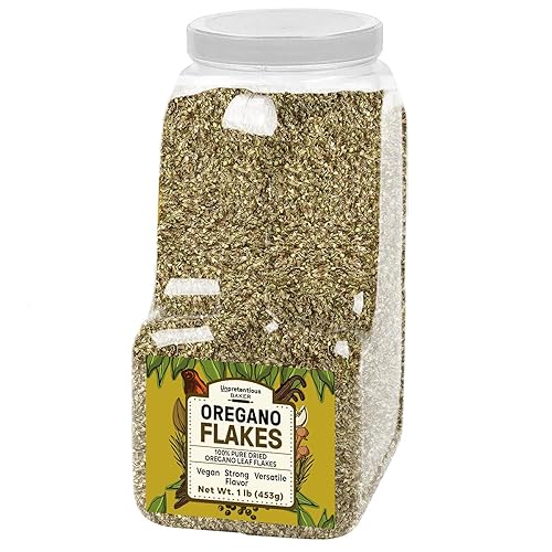 Unpretentious Copos de orégano, 1 libra, sabor rico, ingrediente versátil, tamaño a granel