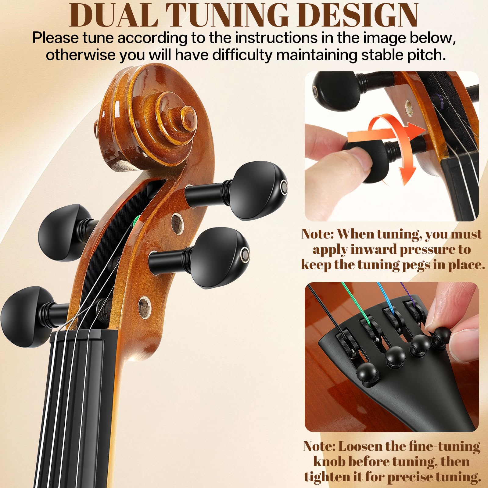 Kmise Violine 4/4 Full Set High Density Ebenholz Violinen Glänzend Akustische Geige für Erwachsene Anfänger Studenten mit Violinkoffer Kolophonium Saiten Bogen Schulterstütze & Führung (Rotbraun 4/4)