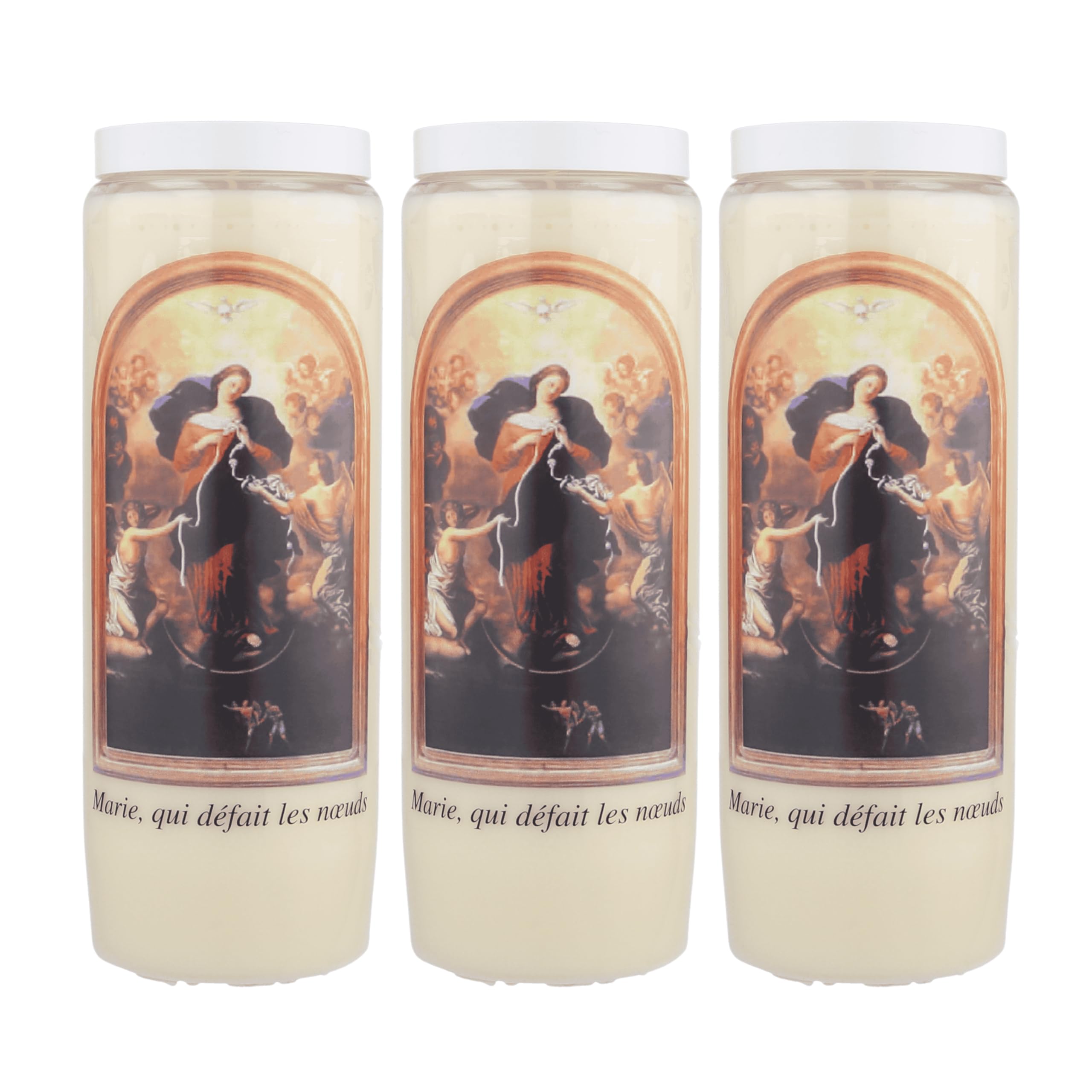 Lot De 3 Bougies Neuvaine Marie Qui Définit Les Nœuds – 17,5 Cm – Cire Végétale – Prière Et Dévotion