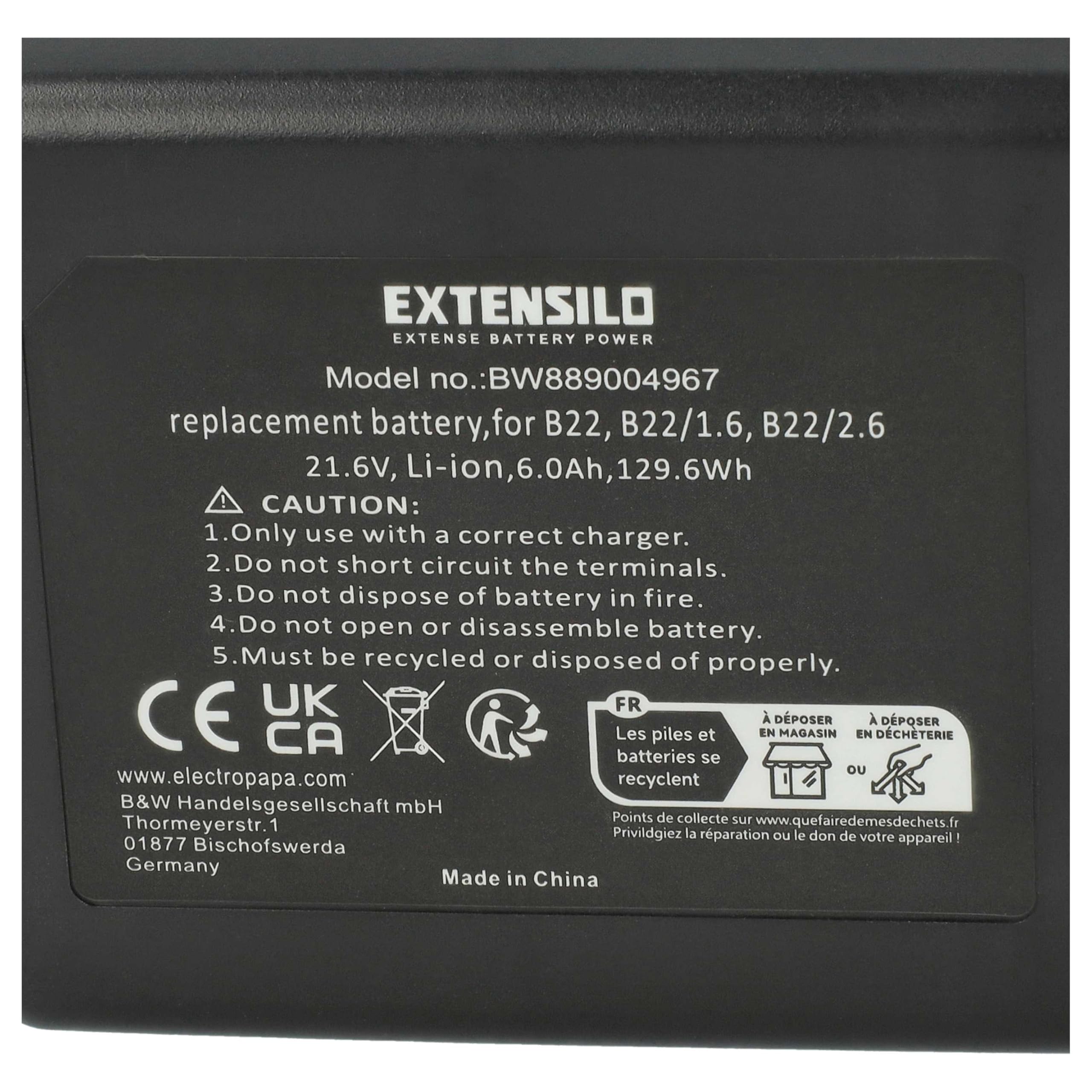 vhbw 2x batteria sostituisce Hilti B22/2.6, B22/3.3, B22/5.2, B22/8.0 per utensile elettrico (6000 mAh, Li-Ion, 21,6 V)