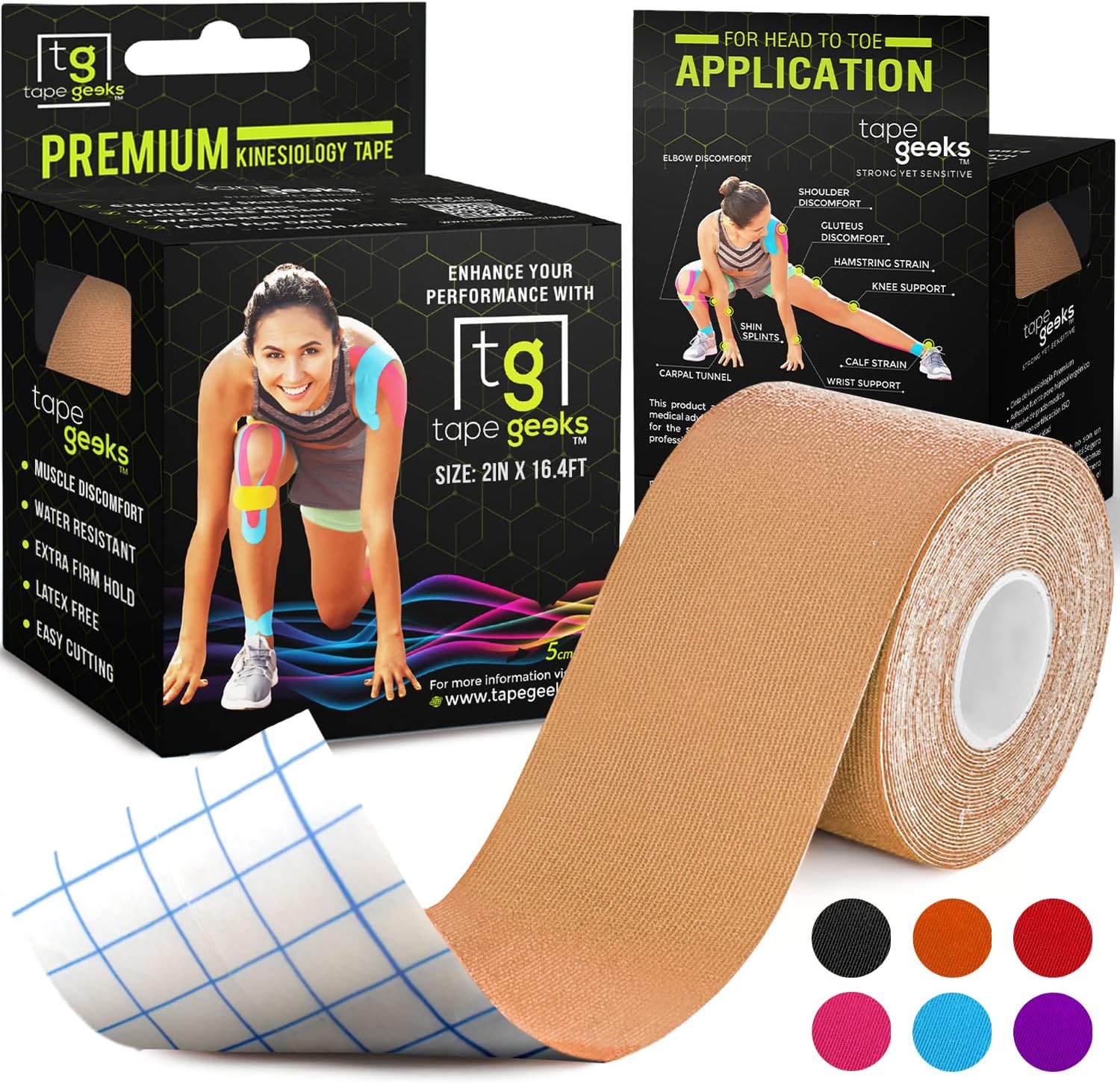 TapeGeeks Athletic Tape, Kinesiology Tape Hypoallergenic Sports K