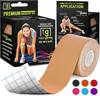 TapeGeeks Kinesiology Tape – Waterproof & Hypoallergenic Sports Tape for Sensitive Skin – Strong Adhesive, Latex-Free – Athletic Muscle Support for Knee, Shoulder, Back, Ankle