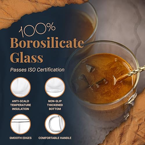 Miniatura 7 de Tazas de café de vidrio aislado de 8 onzas, tazas de doble pared con asa, perfectas para café, expreso, latte, lungo o té, cristalería resistente al