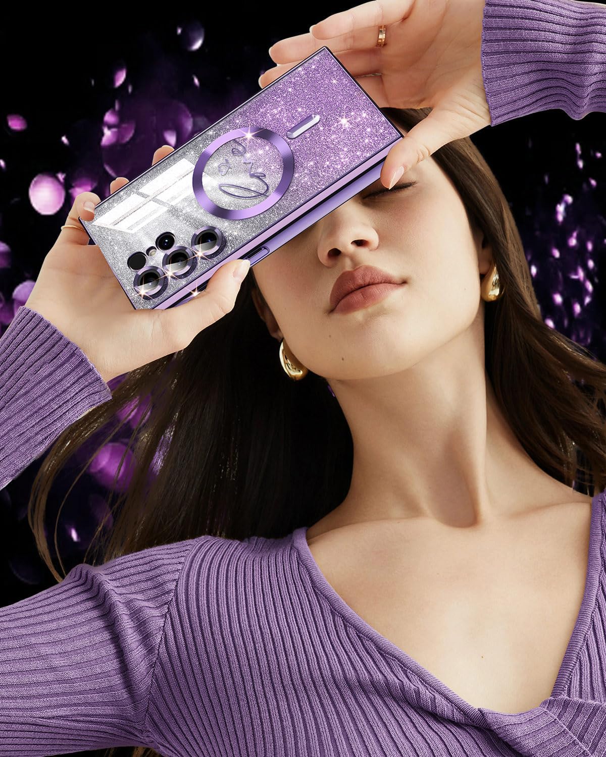 Cool Funda Magnética Transparente Con Borde Violeta Para IPhone 16