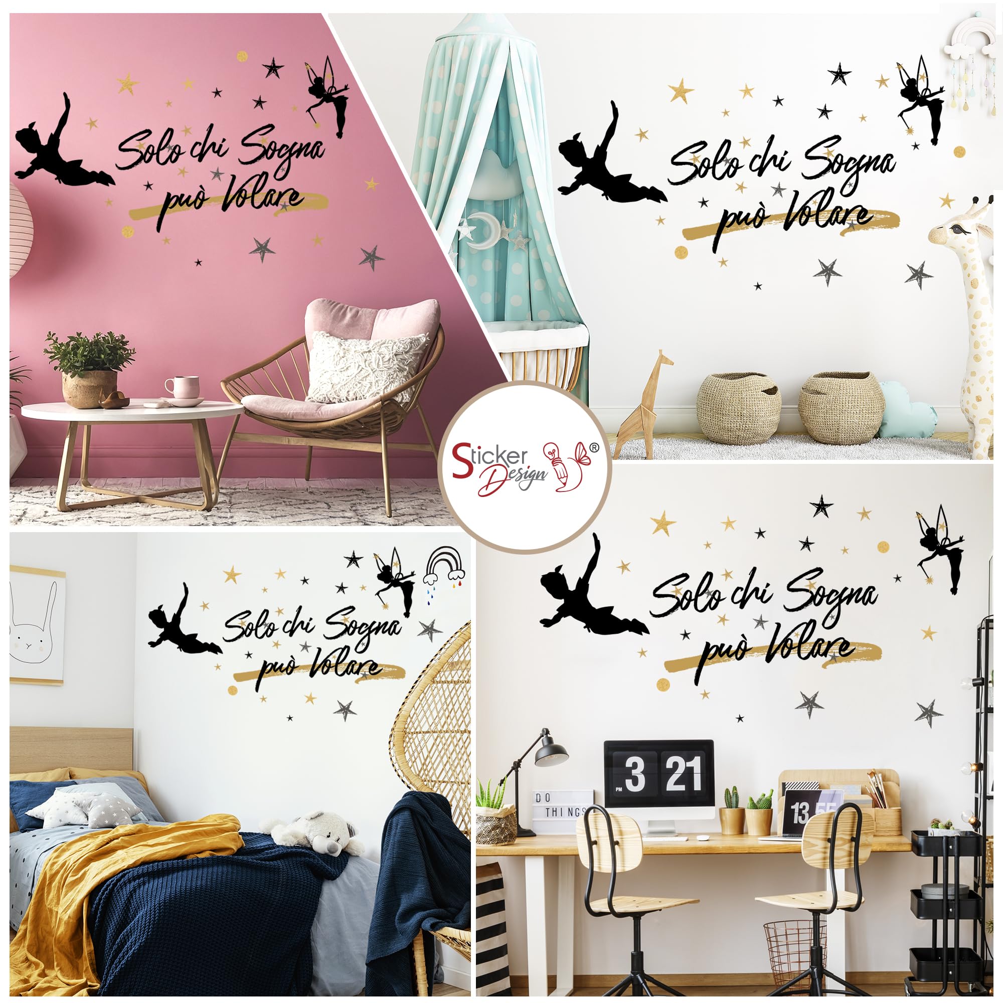 Adesivo Murale Wall Stickers Frase Citazione Adesivi Murali Decorazione interni Frase Solo chi sogna può volare Wall Sticker Adesivo da Muro 100 x 56 CM - Stickerdesign