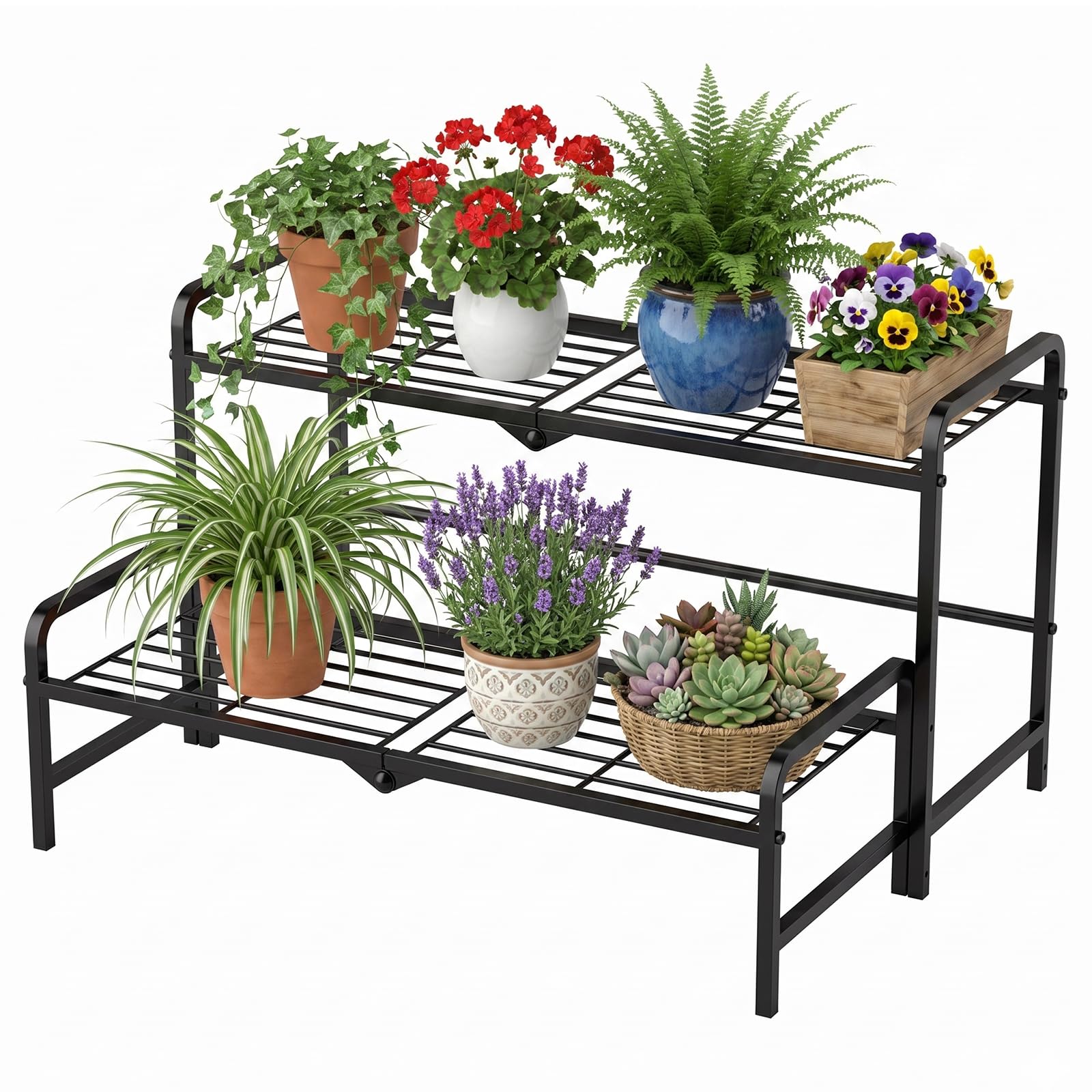 Support de plantes en métal convertible à 2 niveaux- Rangement empilable